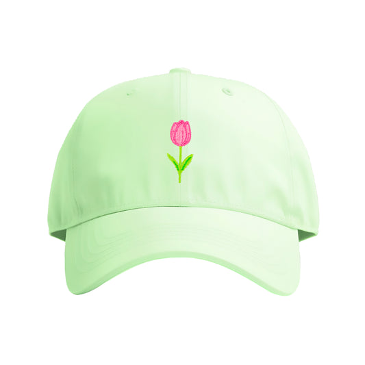 Single Pink Tulip Embroidered Cap