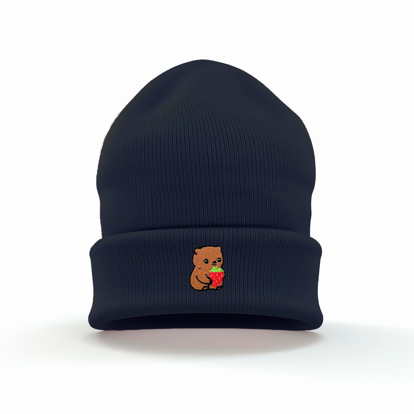 Strawberry Bear Embroidered Beanie