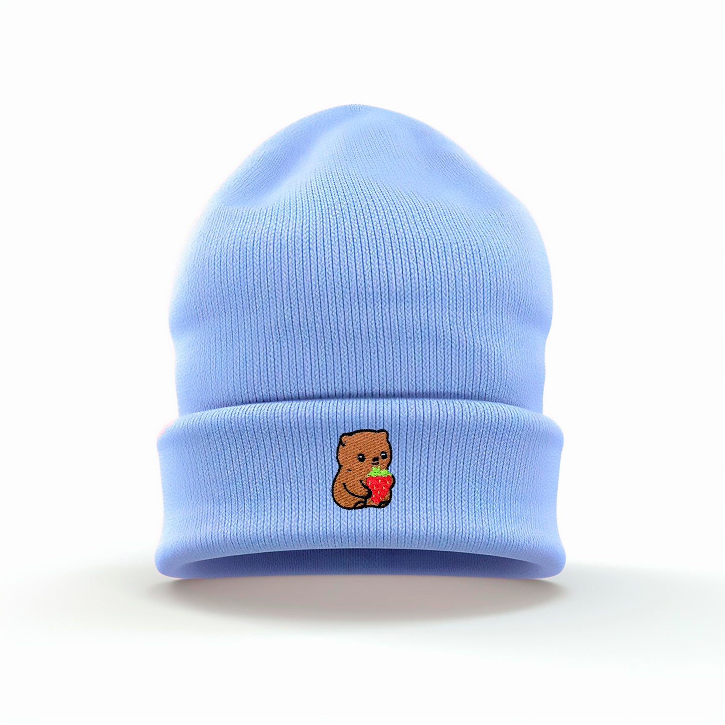 Strawberry Bear Embroidered Beanie