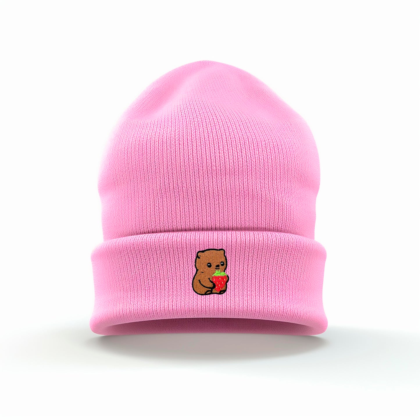 Strawberry Bear Embroidered Beanie