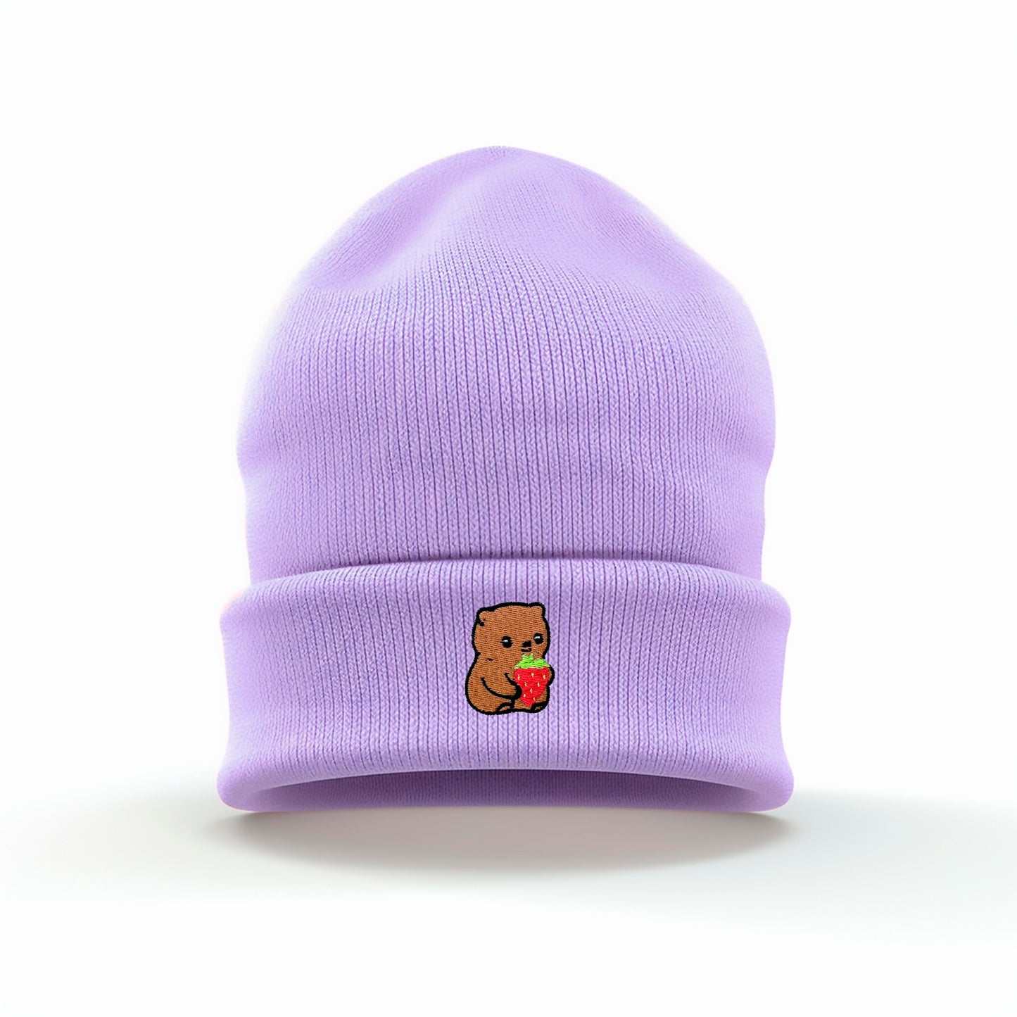 Strawberry Bear Embroidered Beanie