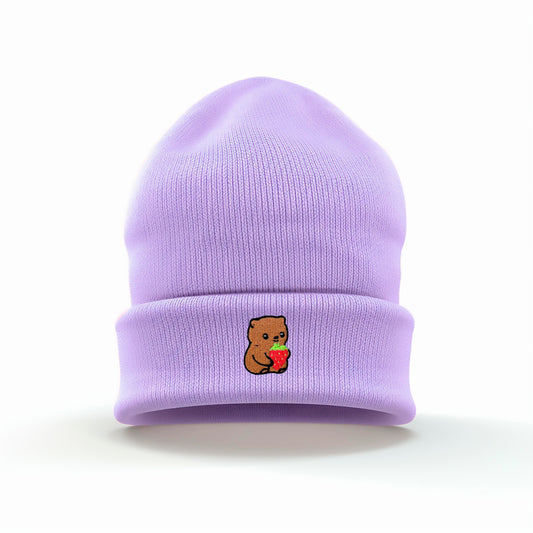 Strawberry Bear Embroidered Beanie