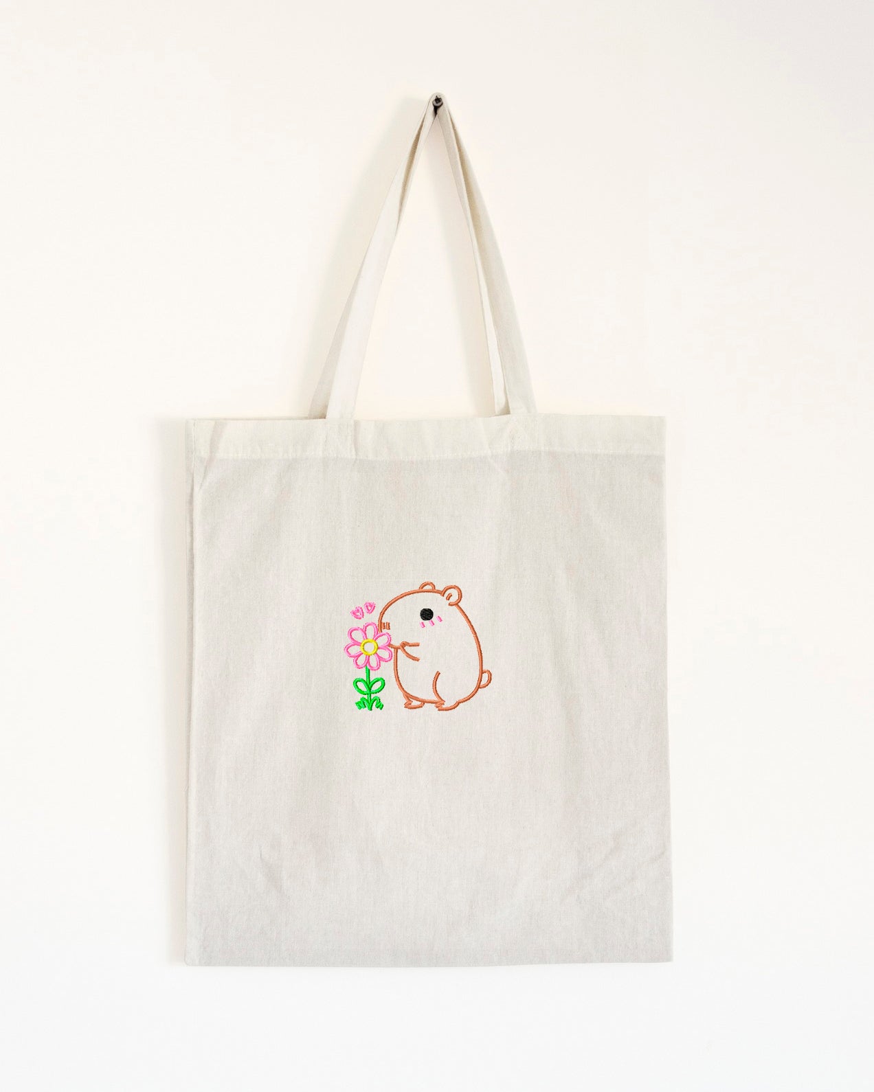 Cute Flower Capybara Embroidered Tote Bag