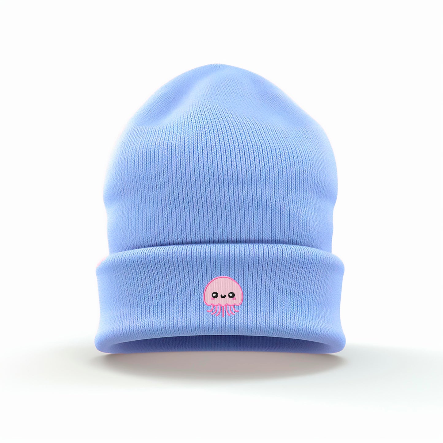 Pink Jellyfish Embroidered Beanie