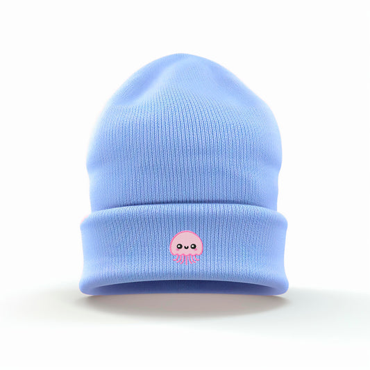 Pink Jellyfish Embroidered Beanie